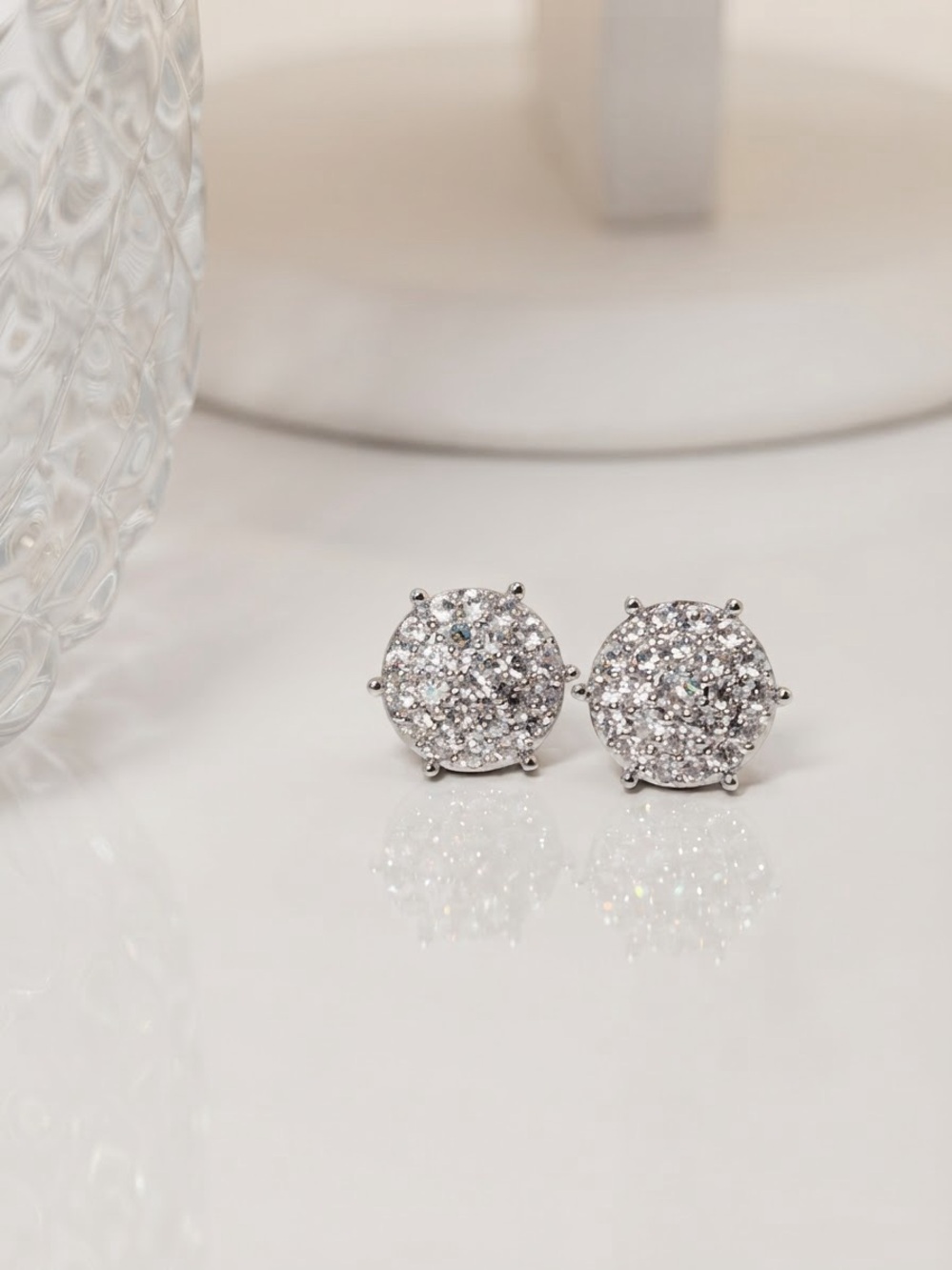 Closet Silver Glitter Round Stud Earrings
